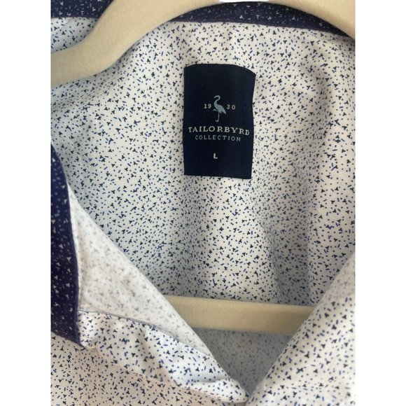 Tailorbyrd Men's Button- Down Long Sleeve White Blue Speckles Dress Shirt Size L - Picture 3 of 7